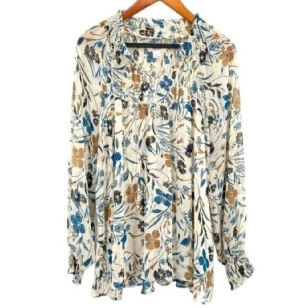 Style & Co Women’s Sheer Floral Peasant Blouse